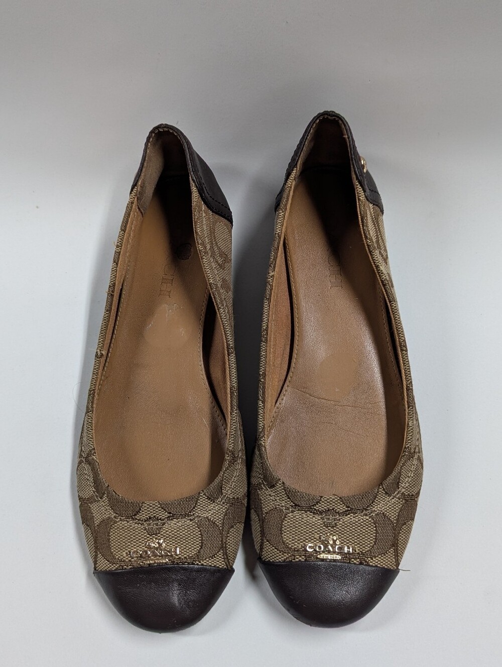 Coach Brown Signature Canvas Ballet Flats with Dark Brown Cap Toe